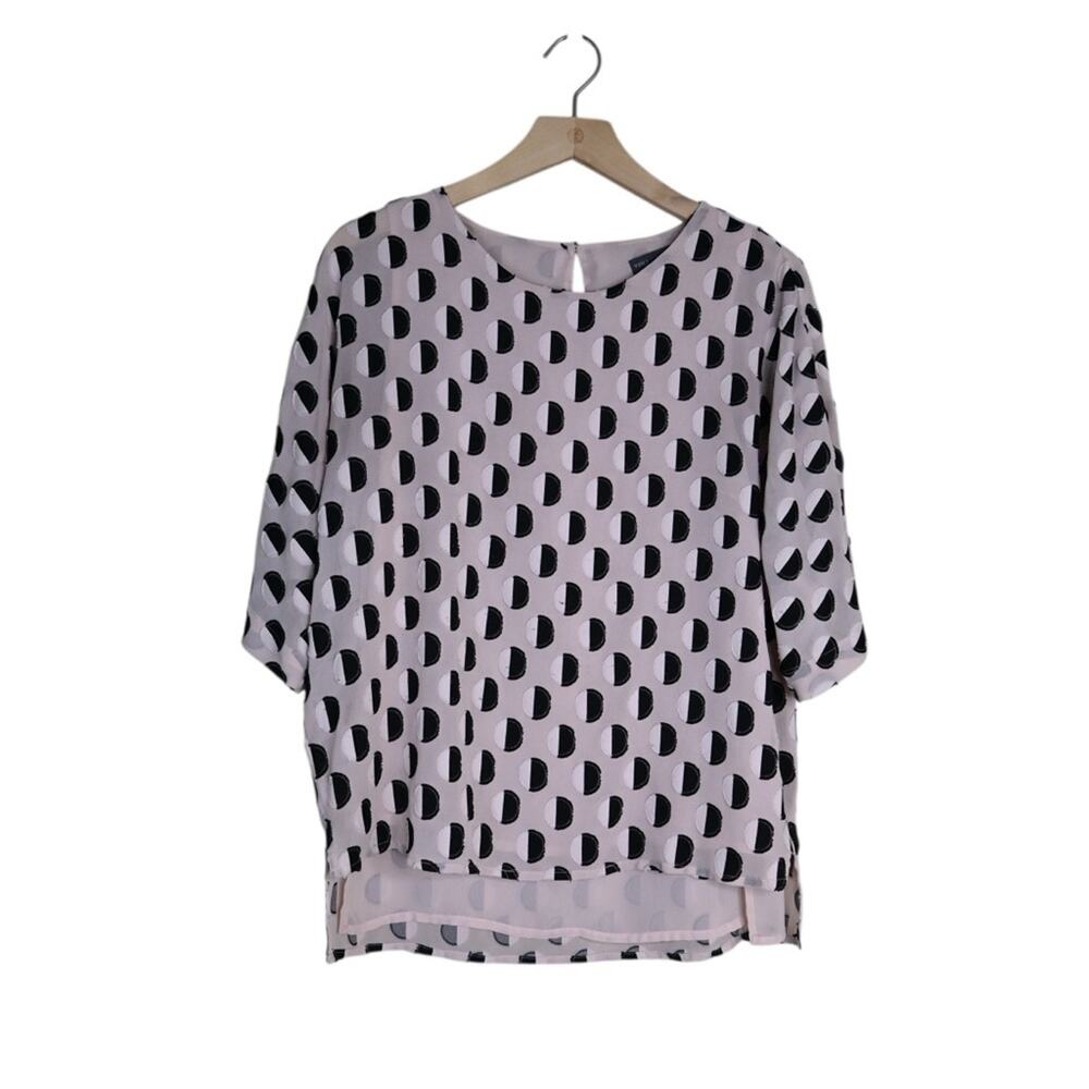 Vince Camuto Women's XS Oversized Short Sleeve Geometric Pattern Pullover Blouse